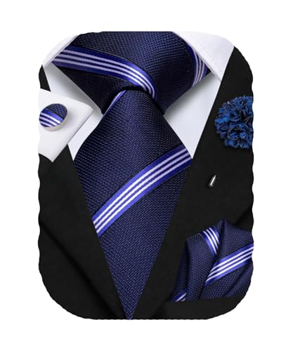 Image of Hi-Tie Men's Silk Ties Formal Woven Classic Necktie Pocket Square Cufflinks Lapel Pin Set Wedding Business