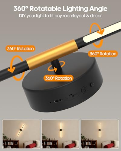 Image of GOODEA Peel and Stick Wall Sconces, Battery Operated Wall Sconces Set of 2 | 28.3 inch LED 3000K Rechargeable & Dimmable Wall Lights with Remote for Hallway, Stairway, Bedroom, Living Room