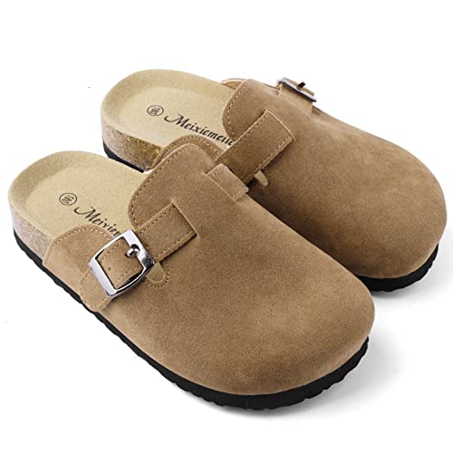 Boston Suede Clogs For Girls Boys Unisex Toddler Slippers Slip-On Kids Shoes Indoor Outdoor Cute Sandals Classic Cork Adjustable Buckle(13-13.5 Little Kid,Khaki) #TOP2