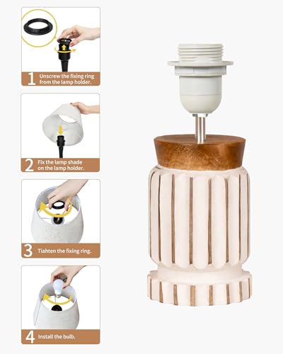 Image of Homesake Wooden Table Lamp | Handcrafted Bedside & Living Room Lamp | E27 Holder with Bulb Included | Warm Light | Desk Nightstand Light, Decor Lamp for Bedroom, Study & Home Decor, White