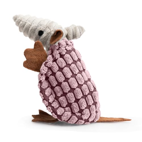 Image of Hollypet Plush Dog Squeaky Toy Stuffed Armadillo Animal Pet Puppy Chew Toys with Clean Teeth for Small Medium Large All Breed Sizes Dogs, Pink, 6 in