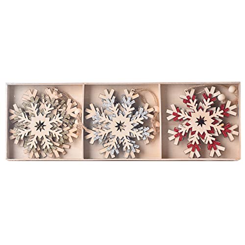 Adornos de copo de nieve de madera, paquete de 6 adornos grandes de copo de nieve, copos de nieve colgantes para árboles de Navidad de invierno, adornos de copos de nieve de madera
