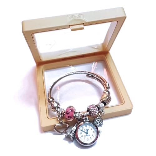 Bracelet Watch for Girls and Ladies | Gift Item| Steel Beaded Adjustable Quartz Watch Bangle Jewellery Friendship Bracelet | Free Size (Random Beads Design Deliver) (Silver)