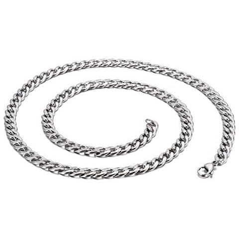 JAYUMO Cuban Link Chain for Men, 3/6/7mm Width Silver Gold Stainless Steel Miami Cuban Link Chain for Men Women, 18/20/22/24 Inches Length (7mm-Silver, 18) Cover