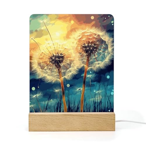 Lampe de chevet personnalisée pissenlit, veilleuse LED en bois haut de gamme
