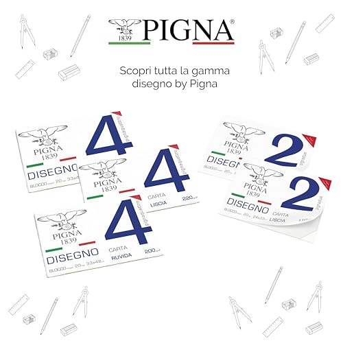Pigna, Blocco da Disegno con 4 angoli PignaQuattro, Formato 33x48 cm., 20 Fogli da 220 g/m², Perfetto per Disegni e Schizzi, Carta Liscia, confezione 1 pezzo - Immagine 2