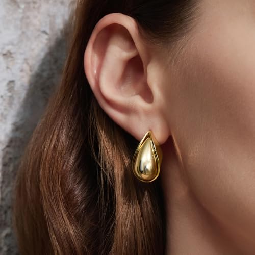 Cicy Bell Womens 14k Gold Plated Earrings Teardrop Chunky Gold Elegant Stud Post Earrings Trendy Jewelry for Lover Mom Friends3