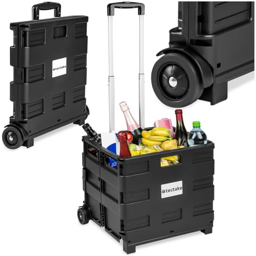 tectake® Chariot de courses à roulettes pliable, Caddie de courses 45 x 37,5 x 45-97 cm, Charge max. 35 Kg, Chariot à roulettes multifonctions Marché,...