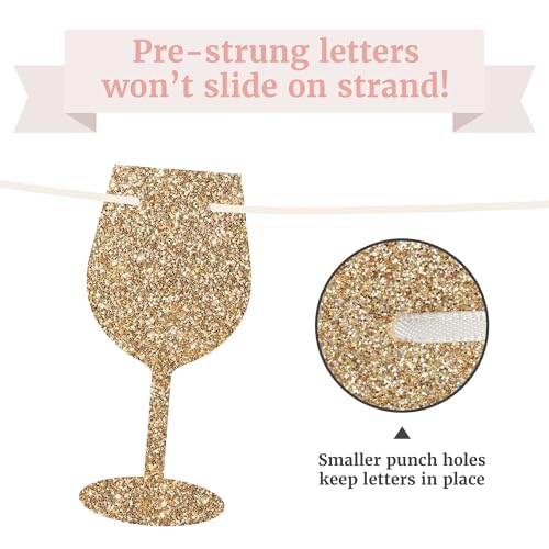 Image of Pre-Strung Bubbly Bar Banner - Gold Glitter Champagne Mimosa Bar Banner | No DIY - Pre-Strung on 10 ft Strand - Drink Sign - Pearls & Prosecco Bridal Shower Brunch Bachelorette Party Decorations