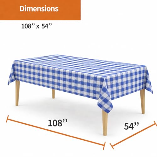 Image of Party Dimensions Blue Gingham Disposable Plastic Tablecloths for Rectangle Tables, 54 inch x 108 inch, 12-Pack, Plastic Table Covers for Parties, Picnics, Events, Indoor & Outdoor Use