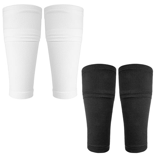 Ptwola 2 Pairs Soccer Shin Guards Sleeves for Kids Youth Calf Compression Shin Pads Cushion Protection Reduce Shocks Injuries with Optimized lnsert Pocket for Adults Boys Girls Footoall Games Sport