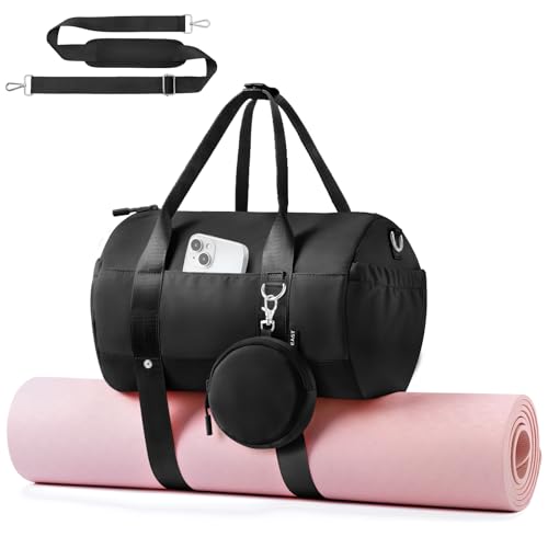 TOPEAST Small Gym Bag for Women Mini Sports Yoga Bag Gym Tote Bag with Yoga Mat Holder Small Sports Duffle Bag with Water Bottle Pocket & Wet Pocket for Travel Dance Workout Black