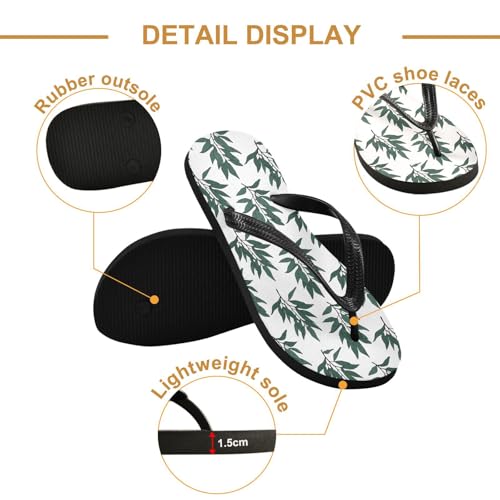 Sinestour Green Leaf White Flip Flops for Beach Thong Sandals Anti-slip Lightweight Beach Slippers for Indoor Outdoor House3