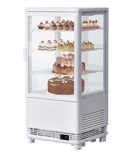 Image of 4.2 Cu Ft Countertop Commercial Refrigerated Pastry Display Case, Glass Door Cake Fridge, White Dessert Refrigerator with Adjustable Shelves and Auto Defrost for Bakery Cafe