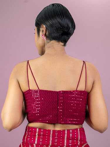 Image of FIGURE'S DESIGNER Women's Spagehtti Neck Strap Sequin Embroidered Sleeveless Readymade Saree Blouse E22