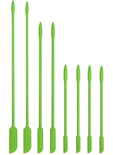 8 Pieces Silicone Spatula-Small Makeup Spatula-Kitchen Mini Spatula Set-Thin spatula for Jar-EVEREST GOOSE Tiny Scrapers for Slight Openings-Get Every Last Drop from Tiny cosmetic Bottle(Green)
