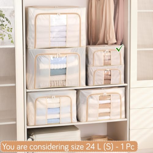 Image of HOKIPO 24L Small Wardrobe Organiser for Storage for Clothes, Foldable Storage Box, Cream Pack of 1 (AR-6669-CRM)