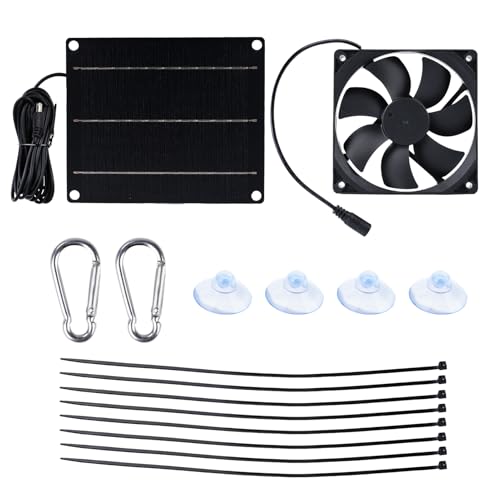 Buyweek Ventilador Solar Exterior 6W Kit de Ventilador Exterior Impermeable con Paneles Solares de Silicio Monocristalino y Cable 3M para Caseta Jardin, Invernadero, Gallinero, Exterior, Leñero