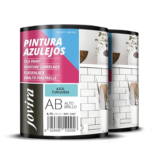 JOVIRA PINTURAS Vernice Per Piastrelle 1,5 Litri | a Base d'acqua. Date un nuovo look alla vostra cucina e al vostro bagno. (2x750 Millilitri, Blu Turchese). C-7-2