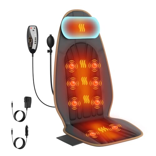 Back Massager for Chair, Heated Seat Cushion Massager with Neck Traction, Vibration Massage Pad for Full Body Massage for Office Chair, Home Use
