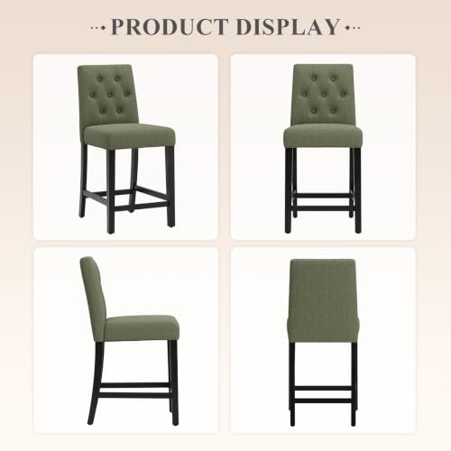 Image of MALOL Bar Stools Set of 6, Fabric Counter Height Bar Stools,Green