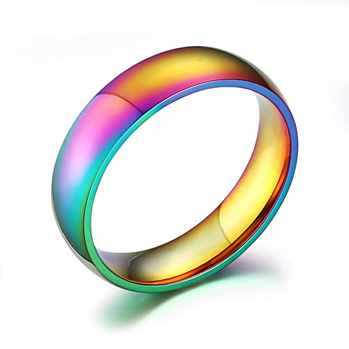 Runsmooth Mens Womens Gay Pride Rings LGBT Rainbow Bands for Lesbian & Gay Wedding Engagements Square Enamel Stainless Steel LGBTQ Rings