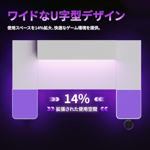 Bestier ゲーミングデスク l字デスク 幅130cm×奥行80cm ゲーミングテーブル LEDライト付き 頑丈なフレーム 安定 耐荷重100KG U型 パソコンデスク おしゃれ 組立簡単 ゲームデスク カーボン調天板 ホワイト