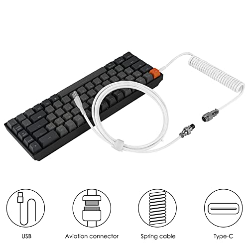 Geekria Coiled USB-C Gaming Keyboard Cable with Aviator Connector, 5-Pin Braided Double-Sleeved Mechanical Keyboard Cord Compatible with Logitech G715 G713, Keychron K8 K7 K6Pro (White 5FT) - Thumbnail 4