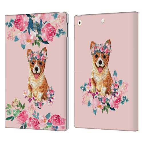 Étui portefeuille pour iPad 10.2 en cuir résistant aux rayures avec motif corgi