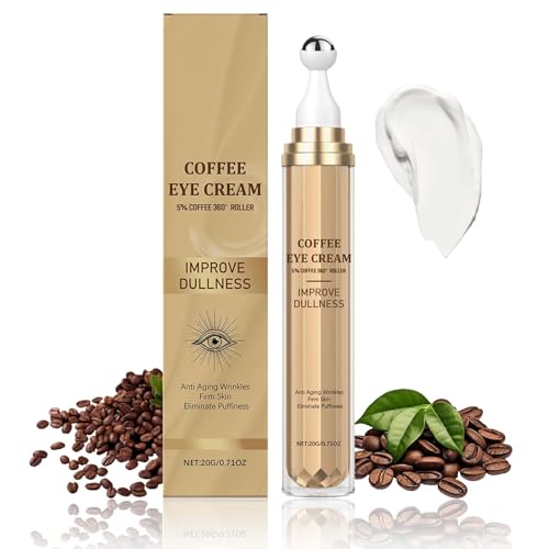 5% Caffeine Eye Cream, Under Eye Cream for Dark Circles and Puffy Eyes with Hyaluronic Acid Dark Circle Eye Serum Anti Aging with 360° Massage Ball Reduce Bags, Wrinkles and Fine Lines, 20g