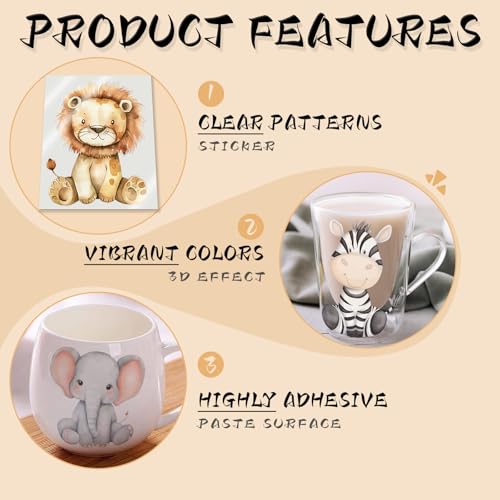 50% Off UV DTF Cup Wrap for 16oz Glass - 12 Sheets Nursery Animal Decals - Image 4