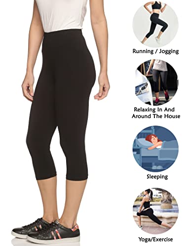 Image of OUTFLITS Women's Knee-Length Cotton Spandex Essential Capri Stretchy Leggings |Small - 2XL Adult |Yoga Leggings, Workout, Gym, Running 3 /4th Leggings for Women(OFLLC)