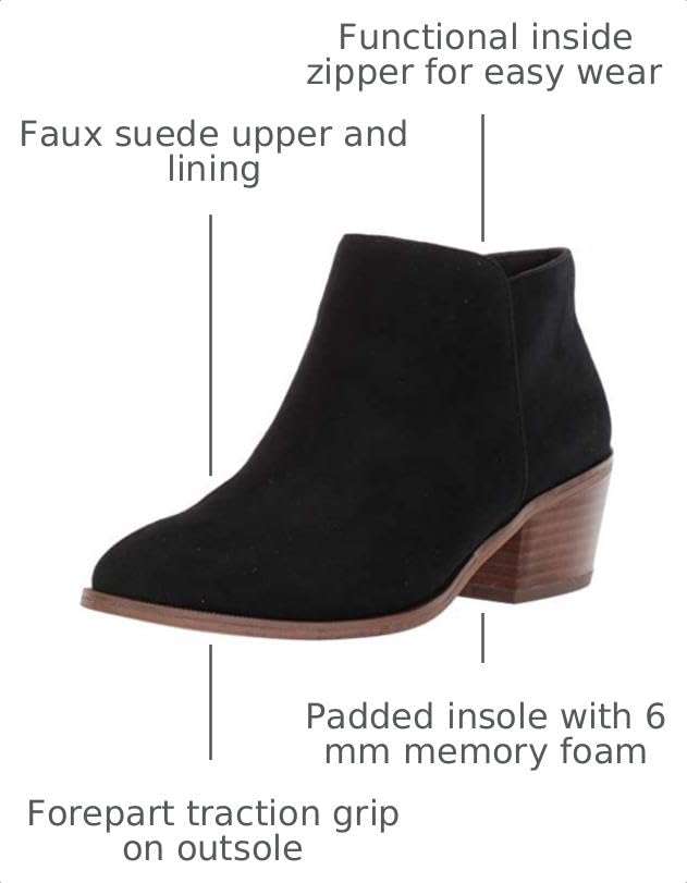 Image of Amazon Essentials Women's Low Heel Ankle Boots with Side Zipper, Stacked Block Heel