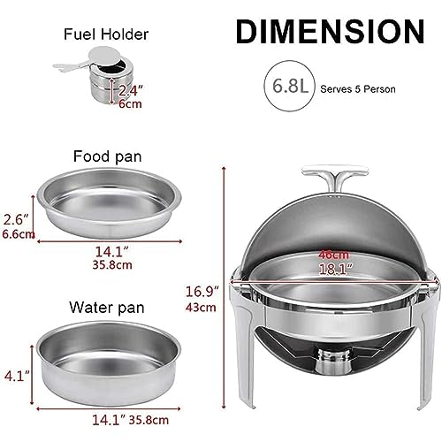 Chafing Dish mit Rolldeckel, 6,8 l, komplettes Chafer- und Buffetwärmer-Set aus Edelstahl mit Lebensmittelpfanne, Wasserpfanne und Brennstoffhaltern für Hochzeiten und Partys – Bild 7