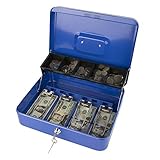 KYODOLED - Caja fuerte con bandeja para dinero y cerradura, 5 compartimentos y 4 clips con resorte para facturas.