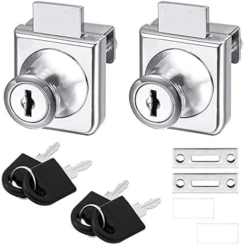 2 Pack Glass Cabinet Lock Single Glass Door Locks Display Cabinet Replacement Locks for 5-8mm Glass Door Separate Key Without Drilling, Zinc Alloy (with 4 Keys) Cover