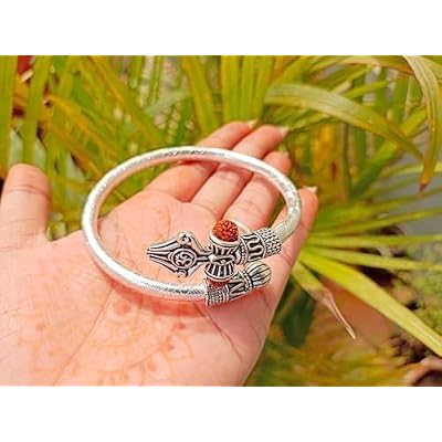 Rudraksha Om Damru Trishul Cuff Bracelet for Men's Bahubali Kada,Indian Traditional Kada/cuff Bracelet