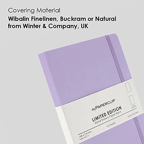 Image of myPAPERCLIP Limited Edition A5 Plain /Unruled Notebook | 192 Pages, 100 GSM, Soft Cover, A5 (5 .83 x 8.27 in) | Flat Lay Design | Bookmark, Elastic Closure | Lilac