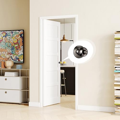 Image of 32 inch x 80 inch Slab Door, 5-Panel Pantry Wood Door with Black Door Knob, Interior Single Door Panel for Closet & Bedroom, Classic Style as Prehung, Pocket, Bifold, Barn Doors