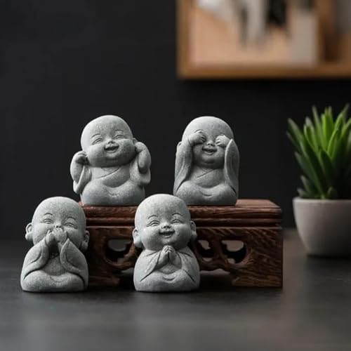 Estatua Buda Sonriente Pequeña de Piedra Natural Zen miniatura 1