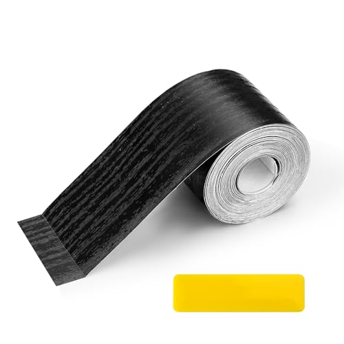 Roucerlin Black Wood Grain Wallpaper Border, Waterproof PVC Mirror Frame Peel and Stick, Self Adhesive Removable Mirror Trim Border for Bathroom Bedroom Skirting (2 * 393 in)