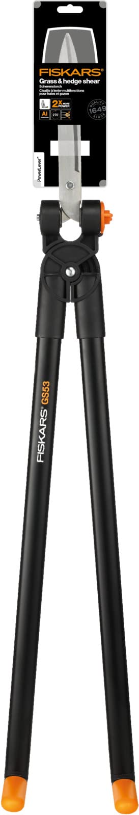 Fiskars Tijeras para hierba y setos de mango largo GS53, Alcance de hasta 2,5m, Negro/Naranja, 1001565