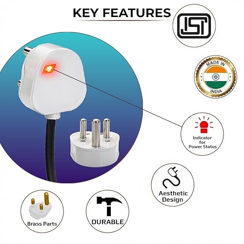 Image of 16 Amp Extension Cord - Heavy Duty 1.5 Sq.MM 3 Meter Wire (2200W), 16A Extension Board, Dual 16A /20A Multi Plug Socket with Two Switches(2200W), Ideal for Home Office Use, Board & Switches