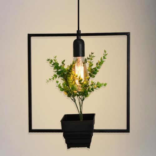 Image of Smartway Hanging Flower Square LED Pendant Light | Modern Black Hanging Ceiling Lamp | Decorative Lighting for Living Room, Bedroom & Dining Area | Metal Interior Light Fixture (Bulb not Included)