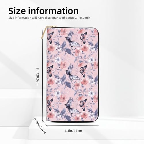 Elegant Flowers and Butterflies Print Wallet Women Men, Long PU Leather Wallets for Women, Cute Womens Travel Wallet Purse Pouch with Zipper Pocket3