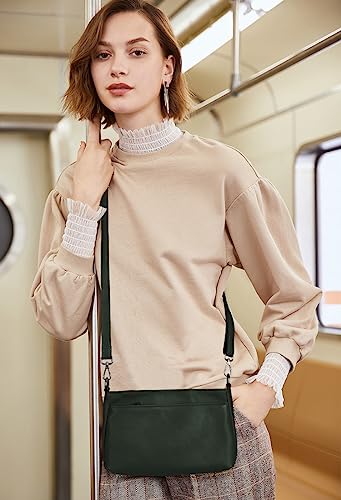 YALUXE Real Leather Shoulder Bag Medium Size Handbag Purse Multi Zip Pockets Crossbody Bags for Women Dark Green3