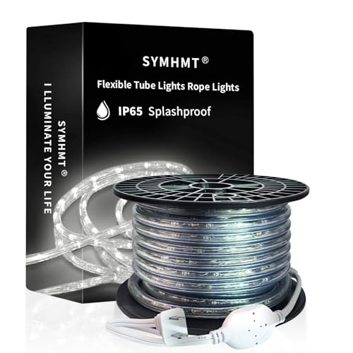 SYMHMT Tube Lights Strip AC 110-120V Rope Lights Flexible, Waterproof, 360°Full Illuminating LED Rope Light for Eaves, Garden, Patio, Pool, Bedroom, Indoor Outdoor Decoration (White, 16.4ft/5m)