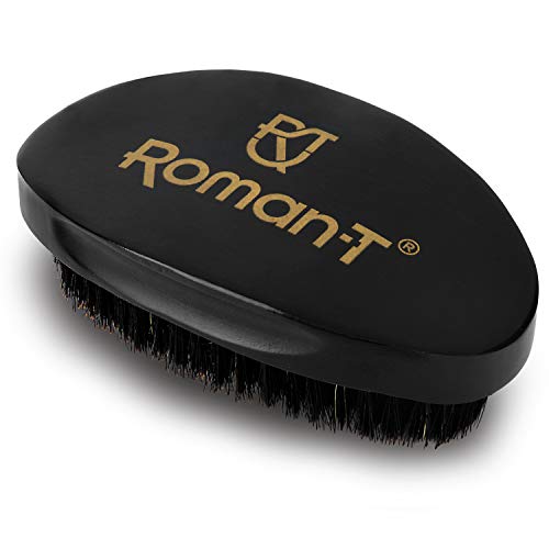 Roman-T Brosse à boucles moyenne à 360° - Brosse à boucles 100% poils de sanglier avec base en bois profilé - Comprend une belle boîte de rangement pour présentation.