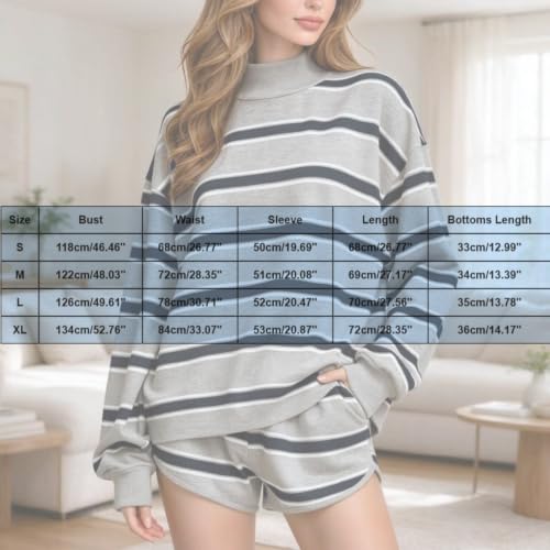 Fall 2 Piece Sets for Women Trendy Mock Neck Sweatshirt Sweat Shorts Outfit - image 5