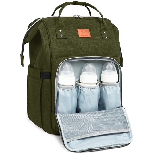 Image of KeaBabies Baby Diaper Bag Backpack - Large Baby Bag for Boys, Girls, Waterproof Multi Function Travel Diaper Backpack with Changing Pad, Durable Travel Essentials for Moms and Dads (Dark Olive)